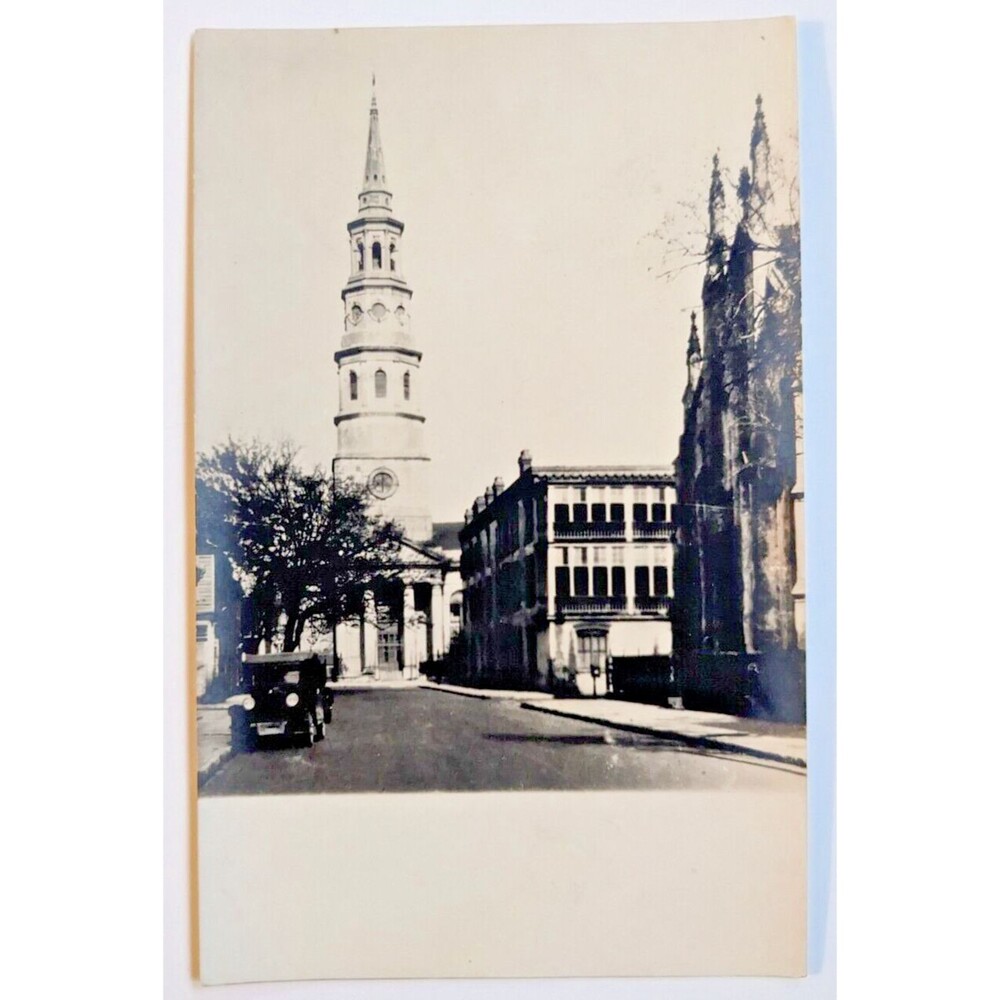 St. Philips Church Street View Car Charleston South Carolina VTG RPPC Postcard